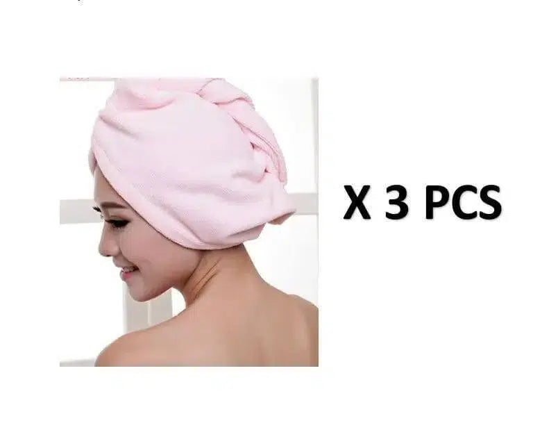 Women's Hair Dryer Cap, Absorbent Dry Hair Towel-3pcsPink-37