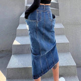 Women's Irregular Washed Denim Skirt-8