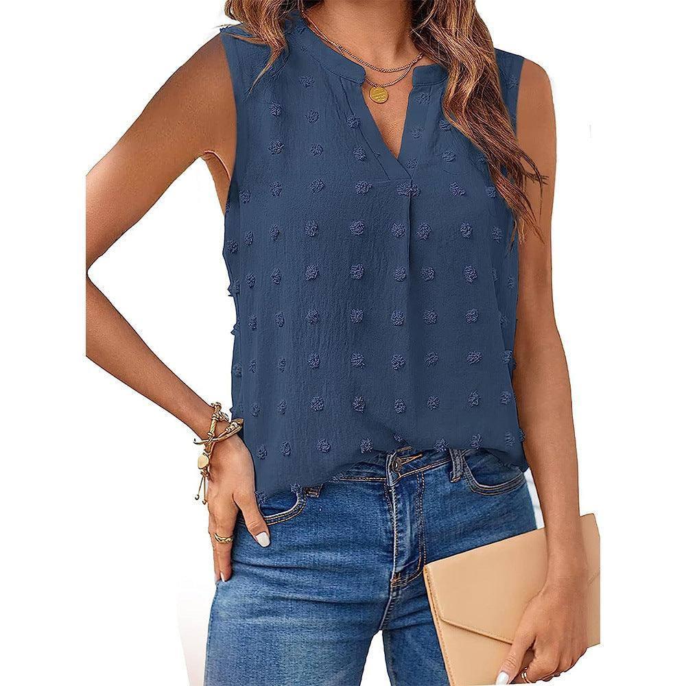 Women's Jacquard Sleeveless V-neck Vest-Navy Blue-8