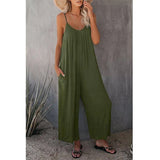 Women's Loose Sleeveless Jumpsuits Romper Jumpsuit With Pockets Long Pant Summer-Army green-9