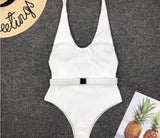 Women'S One-Piece Swimsuit European And American Solid Color-White-5