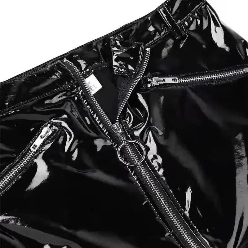 Women's Patent Leather Stretch Mini Hip Skirt-10