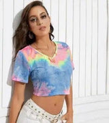 Women's printed T-shirt tops women-V neck color-1