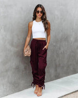 Women's Satin Jogger Pants Casual High Waist Long Lounge-7