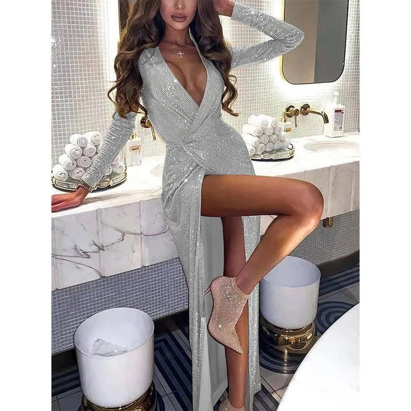 Women's Slim Evening Dress Long Sleeve Dress-3