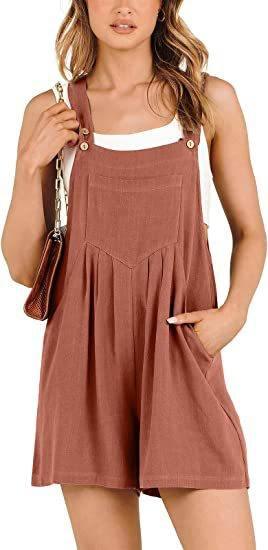 Women's Short Overalls Summer Casual Adjustable Strap Loose-Orange-10