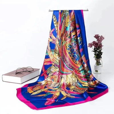 Women's Silk Scarf Multi-functional Small Silk Satin Shawl-Blue-3