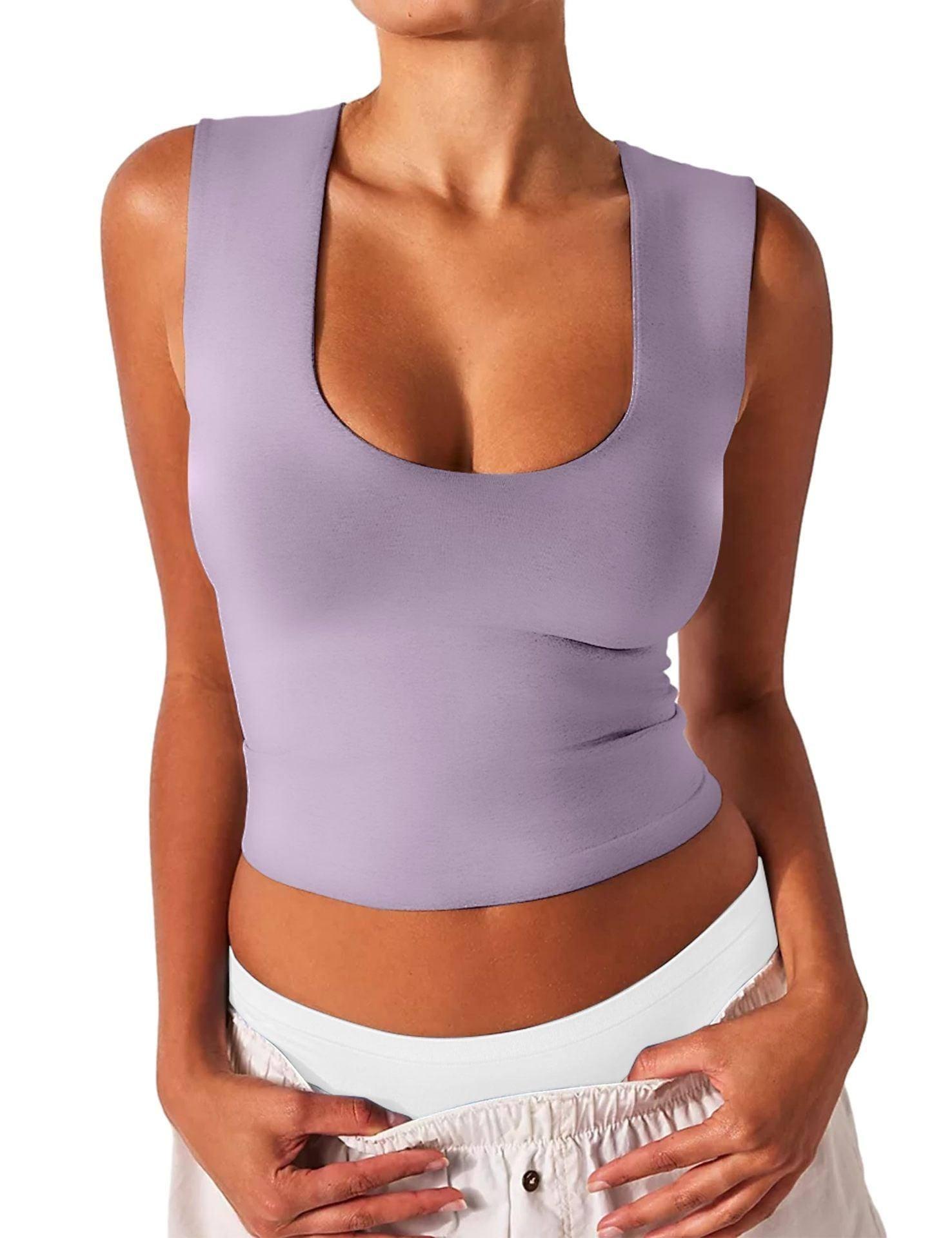 Women's Slim-fit U-neck Sleeveless Vest Top-Purple-7