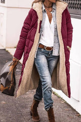 Women's Solid Color Hooded Cotton Jacket Long-sleeved Coat-7