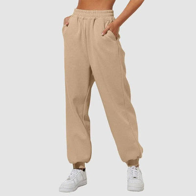 Women's Trousers With Pockets High Waist Loose Jogging Sports Pants Comfortable Casual Sweatshirt Pants-Khaki-2