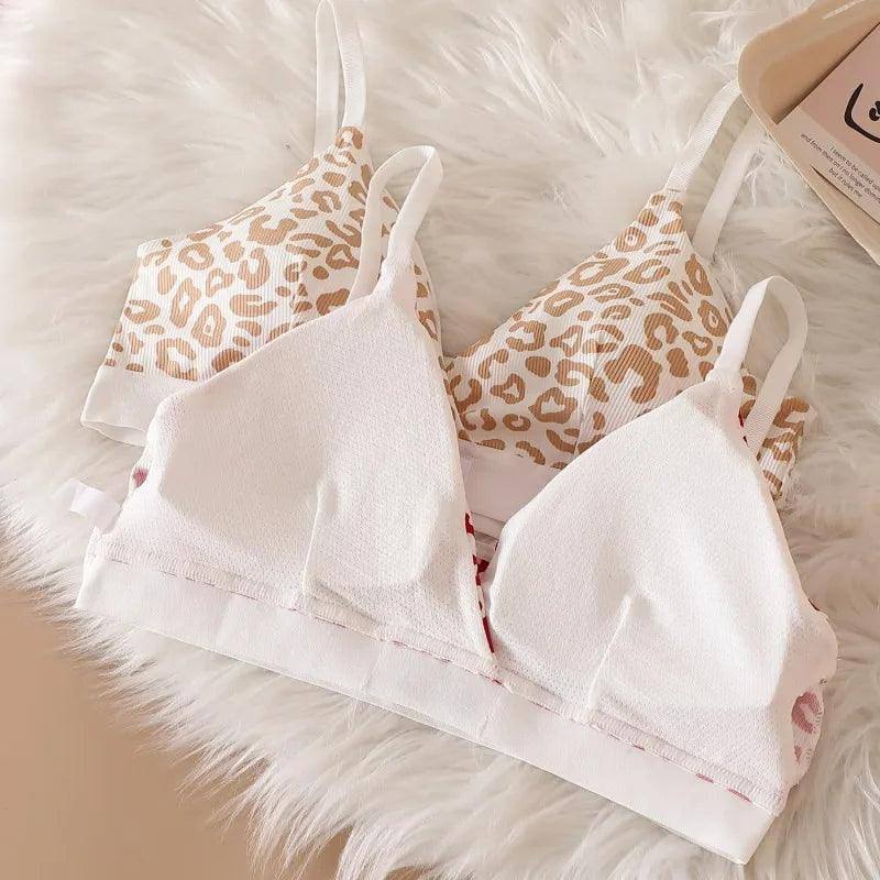 Women Seamless Bra Set Leopard V-neck Brassieres and Low-6