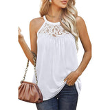 Womens Tank Tops Loose Fit Summer Lace Halter Tops-White-4