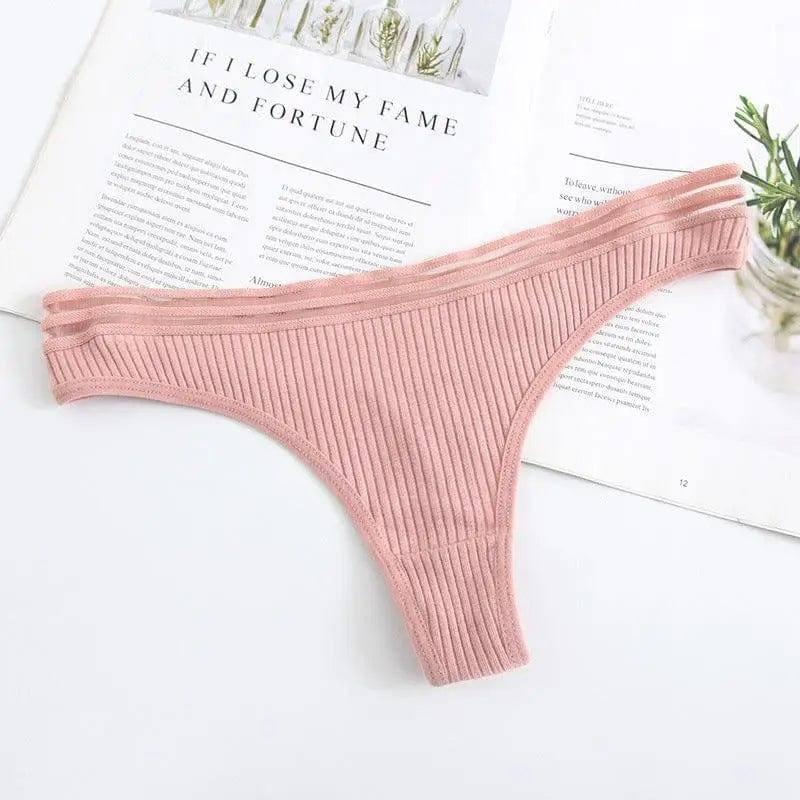 Womens Underwear Panties Cotton Thong Soft-Pink-5