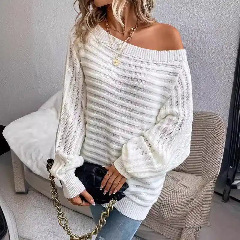 Women’s olive off-shoulder ribbed knit sweater – relaxed oversized fall top